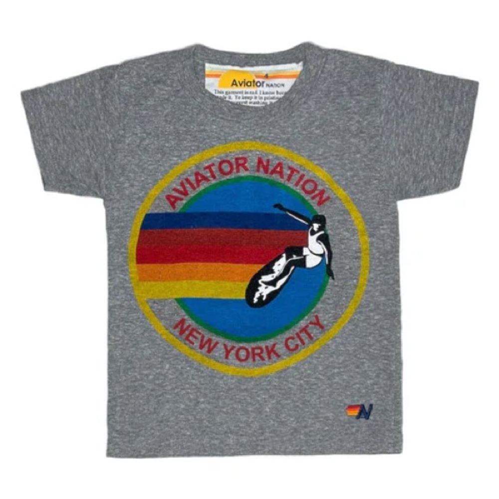 🆕 NWT Aviator Nation Kids Gray New York City tee- 6